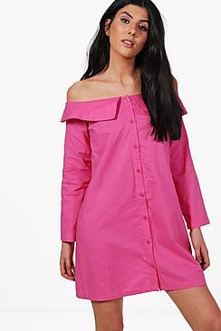 Boohoo Zila Off Shoulder Shirt Dress