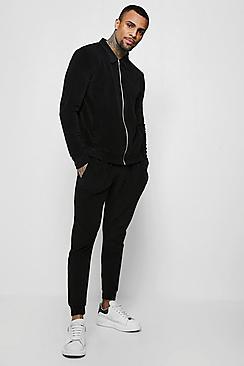 Boohoo Velour Harrington And Jogger Set