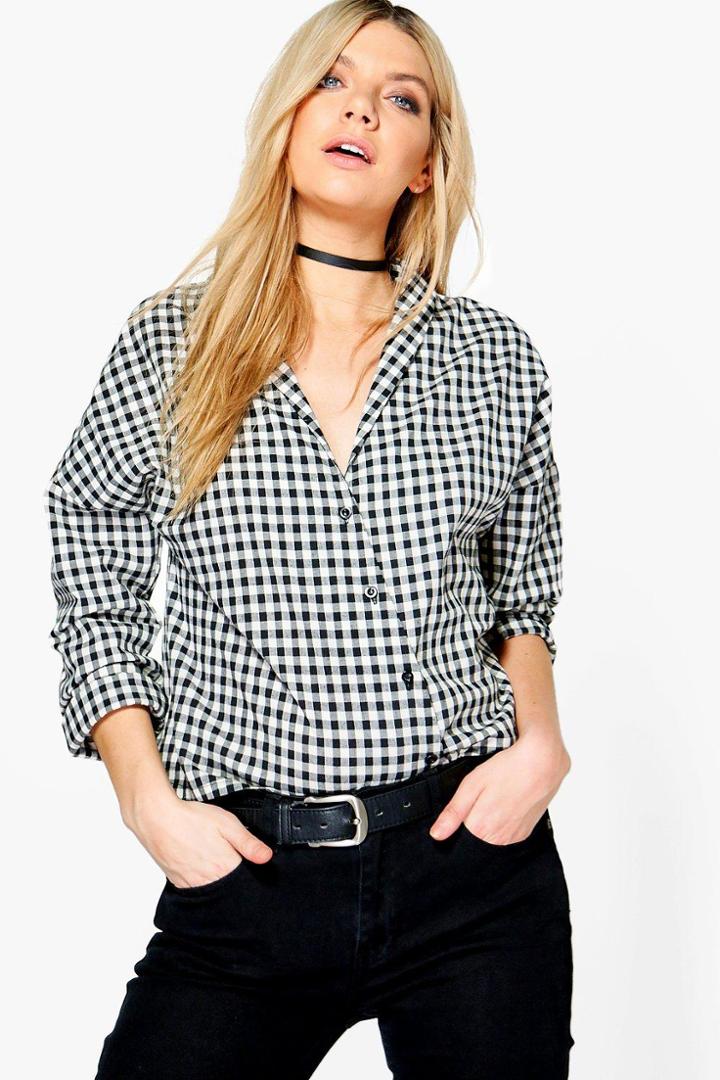 Boohoo Samia Gingham Wrapover Shirt Black