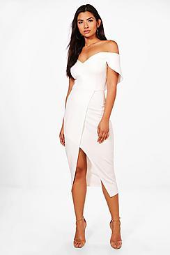 Boohoo May Off Shoulder Wrap Skirt Midi Dress
