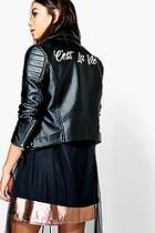 Boohoo Petite Maddi Slogan Biker Jacket