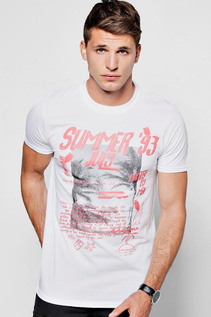 Boohoo Summer 93 Palm Print Crew Neck Tee White