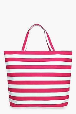 Boohoo Molly Pink Stripe Beach Bag