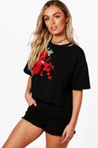 Boohoo Grace Embroidered Applique Cut Out Crop Black