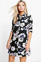 Boohoo Megan Blured Floral Print Shirt Dress