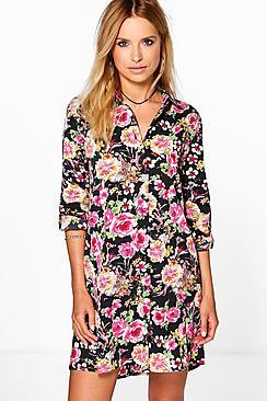 Boohoo Sybil Floral Long Sleeved Shirt Dress