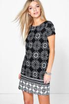 Boohoo Ella Border Print Paisley Shift Dress Black