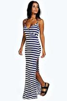 Boohoo Emily Stripe Wrap Front Maxi Dress