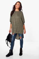 Boohoo Lola Dip Hem Knitted Oversized Top Khaki