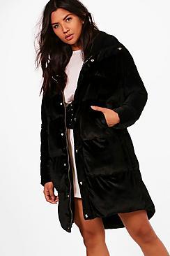 Boohoo Velvet Padded Coat
