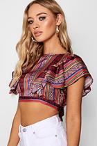 Boohoo Gabby Frill Detail Tie Strap Printed Top