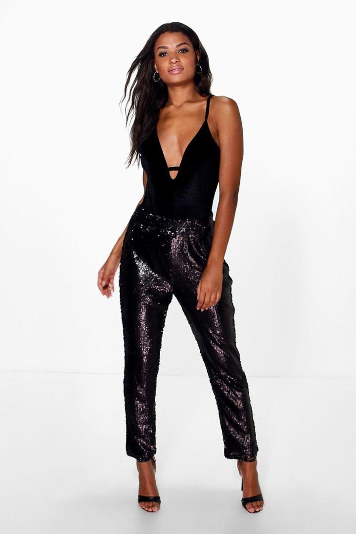 Boohoo Boutique Loren Sequin Slim Fit Trousers Black