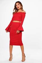 Boohoo Sara Off Shoulder Frill Crop And Midi Set