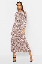Boohoo Neutral Animal Print Asymetric Midi Skater Dress