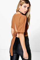 Boohoo Gemma Flutter Sleeve Tie Back Woven Blouse