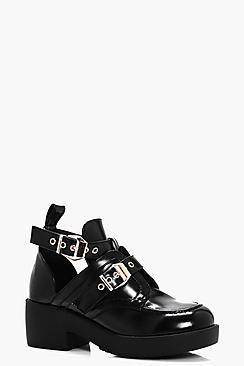 Boohoo Scarlet Cut Work Oversized Buckle Biker Boot