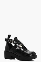 Boohoo Scarlet Cut Work Oversized Buckle Biker Boot