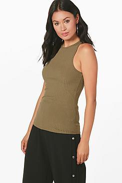 Boohoo Mary Basic Ribbed Cut Away Vest