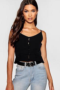 Boohoo Button Through Peplum Hem Crop Cami