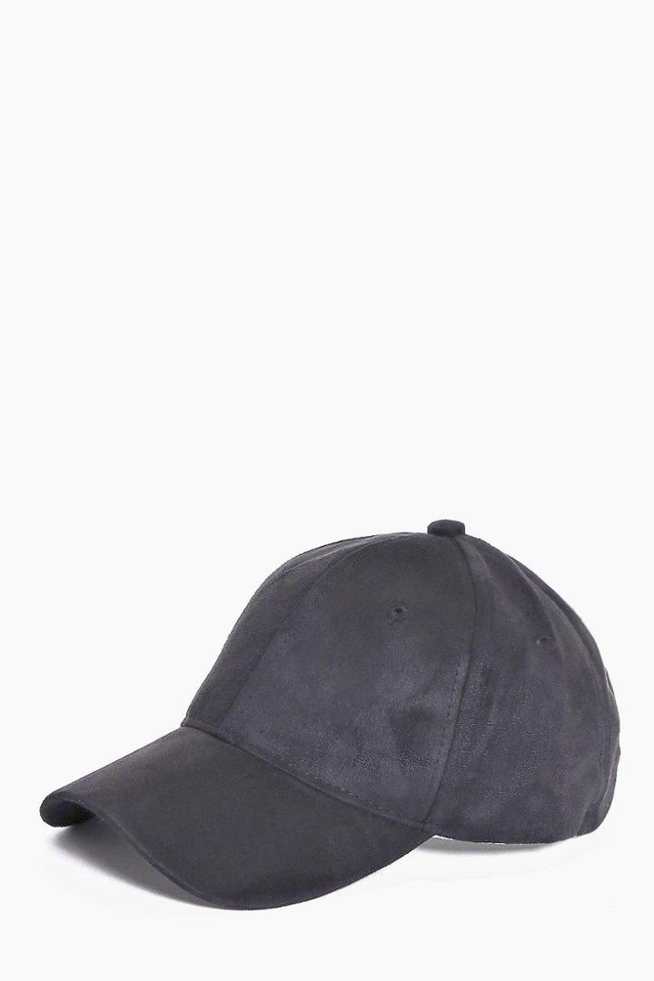 Boohoo Black Faux Suede Baseball Cap Black