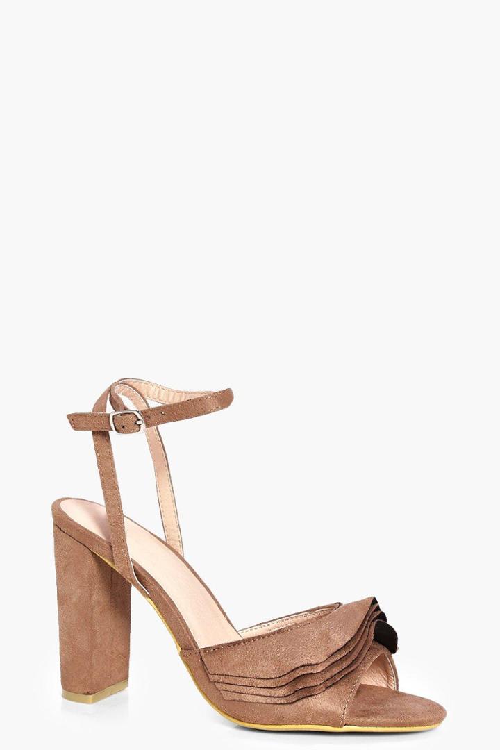 Boohoo Amelia Ruffle Trim Peeptoe Heels Mocha