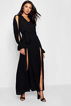 Boohoo Amani Button Front Split Sleeve Maxi Dress