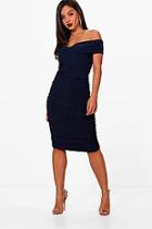 Boohoo Eve Off The Shoulder Ruched Detail Midi Dress
