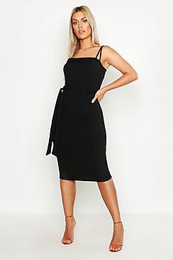 Boohoo Plus Cross Strap Belted Midi Dress