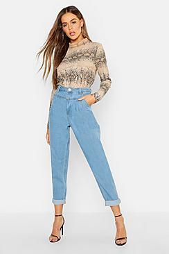 Boohoo High Waist Pleat Front Rigid Mom Jeans