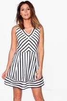 Boohoo Candence Stripe A-line Skater Dress Black