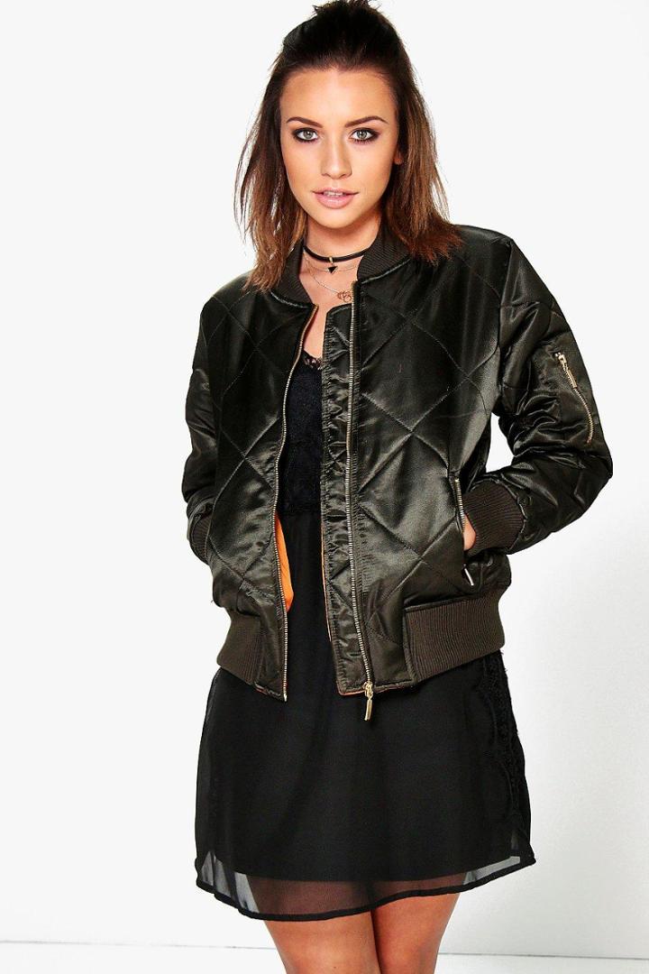 Boohoo Georgina Quilted Satin Ma1 Bomber Khaki