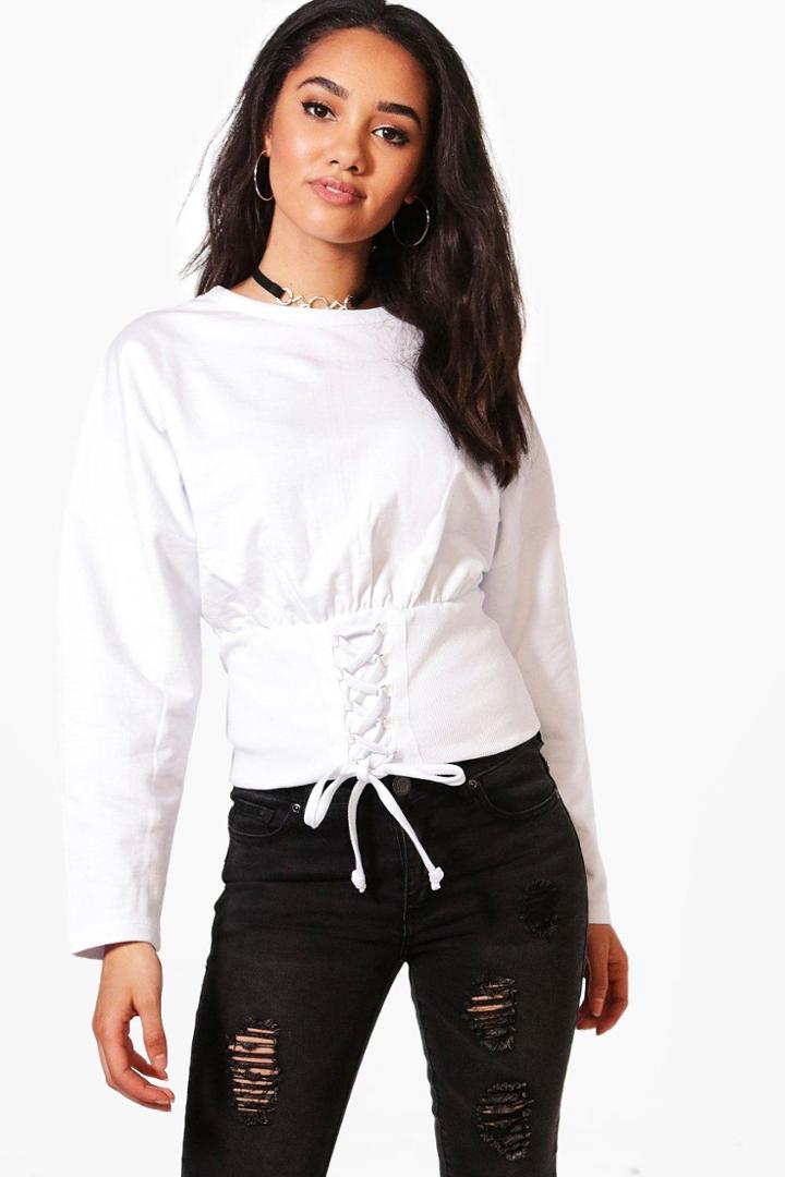 Boohoo Petite Laura Corset Detail Sweat White