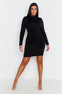 Boohoo Plus Ribbed High Neck Bodycon Dress