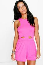 Boohoo Lois Cut Out Front Jersey Playsuit Cerise