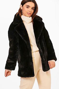 Boohoo Petite Imogen Oversized Collar Luxe Faux Fur Coat