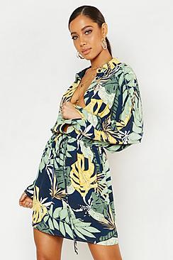 Boohoo Printed Waisted Shirt Dress