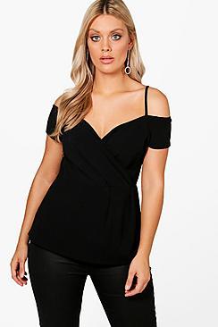 Boohoo Plus Amelia Open Shoulder Wrap Top