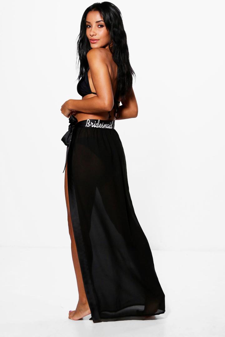 Boohoo Paige Bridesmaid Embroidered Beach Sarong Black