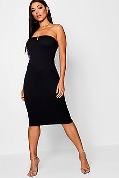 Boohoo Bandeau Ribbed Midi Dress