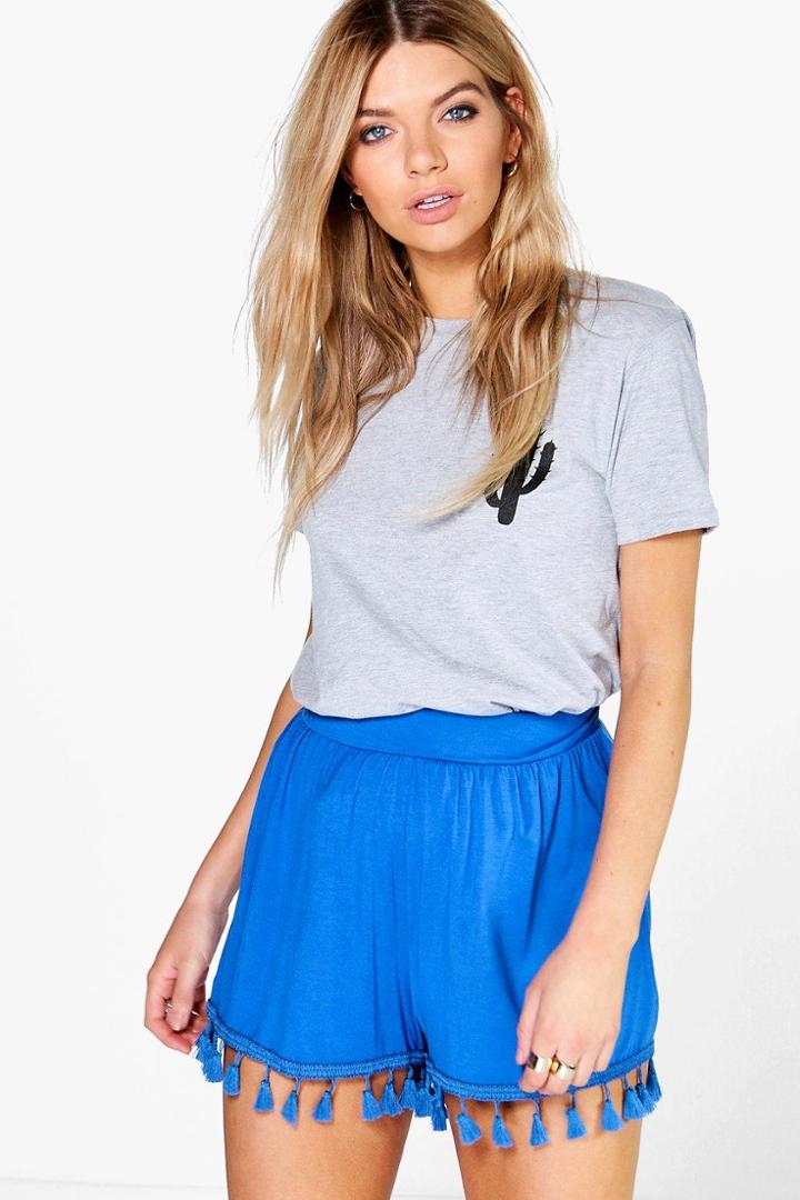 Boohoo Ria Tassel Trim Flippy Shorts Cobalt