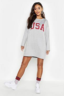 Boohoo Petite Usa Slogan Sweat Dress
