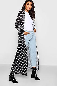 Boohoo Satin Polka Dot Maxi Ruffle Kimono