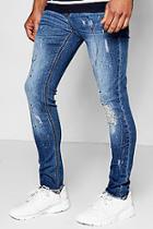 Boohoo Mid Blue Super Skinny Jeans With Paint Splatter