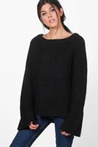 Boohoo Lily Flare Sleeve Chunky Knit Jumper Black