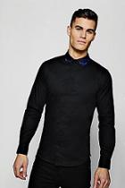 Boohoo Muscle Fit Long Sleeve Shirt With Jacquard Collar