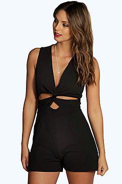 Boohoo Tori Textured Knot Front Playsuit
