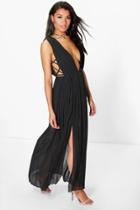 Boohoo Boutique Tama Pleated Strappy Side Maxi Dress Black