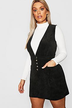 Boohoo Plus Cord Popper Plunge Shift Dress