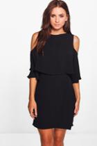 Boohoo Diane Cold Shoulder Double Layer Dress Black