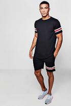 Boohoo T-shirt & Mid Length Short Set With Taping